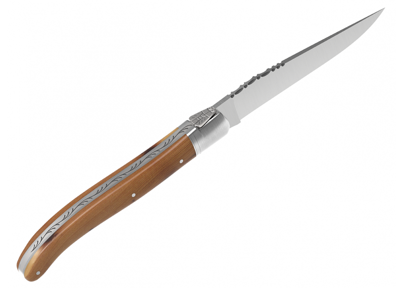 Couteau Laguiole avec un manche en bois de genévrier et 1 mitre en acier inoxydable