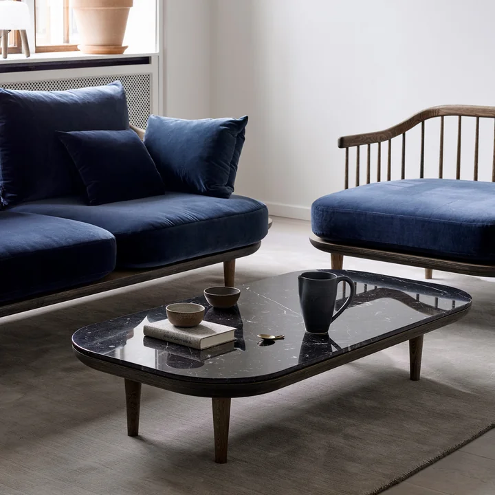 &Tradition - Fly Couchtisch SC4, 80 x 80 cm, Eiche weiss/ Marmor Bianco Carrara