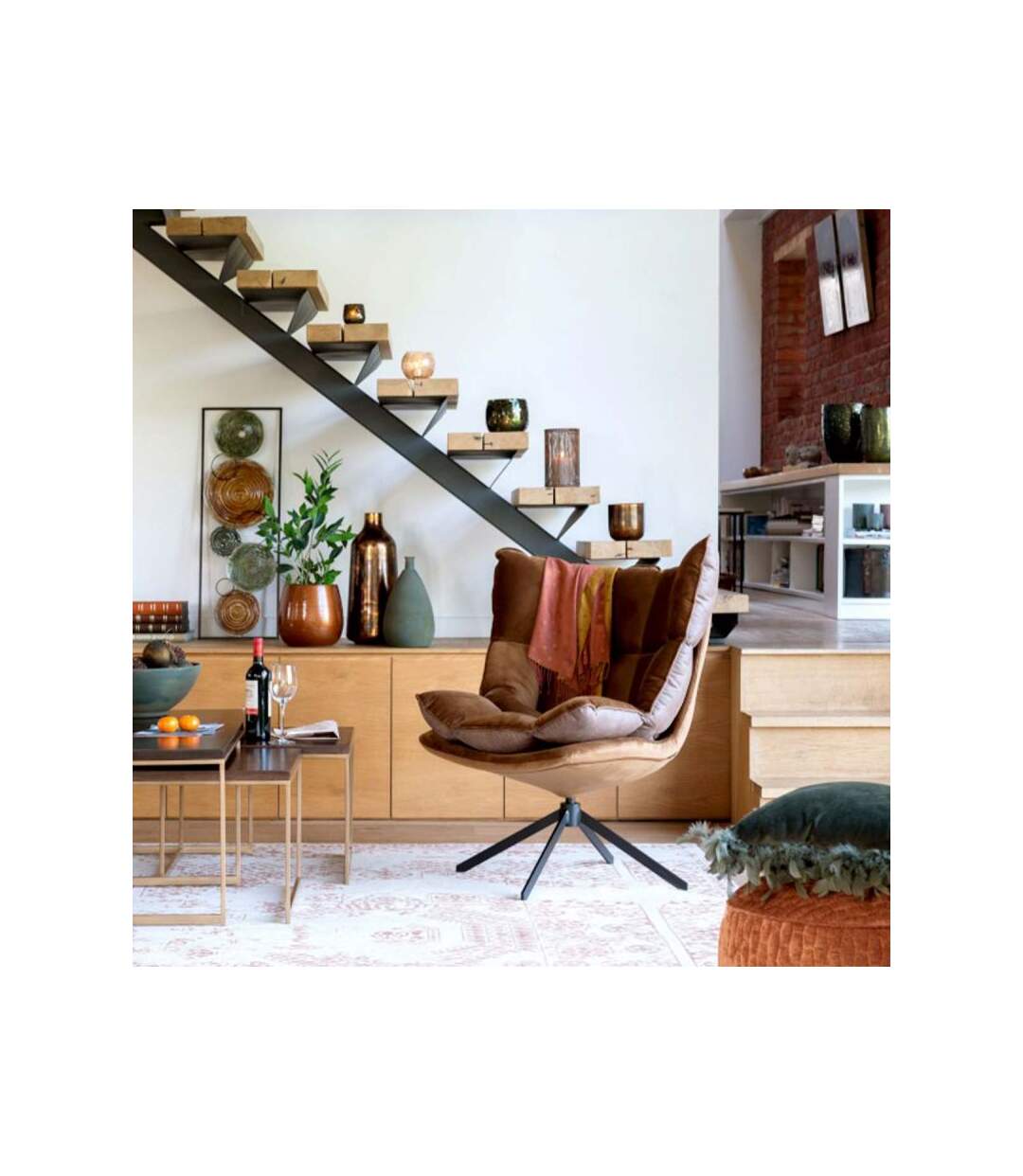 Paris Prix - Photophore Design fils Métal 30cm Orange Rouille