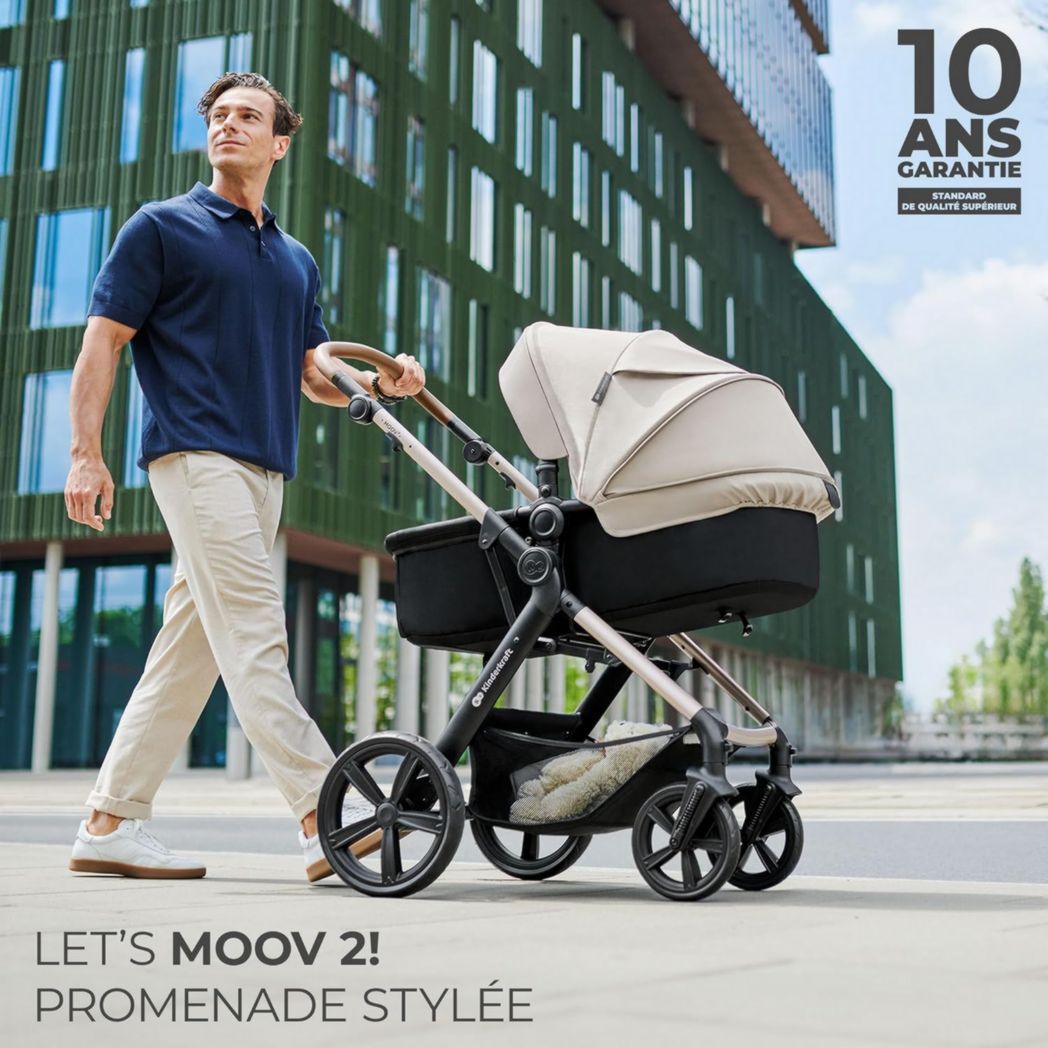 Poussette 3-en-1 Kinderkraft MOOV2, système de voyage de la naissance à 27 kg, siège auto Mink PRO I-Size inclus, pare-soleil extensible avec filtre UPF50+, accessoires pratiques, gris