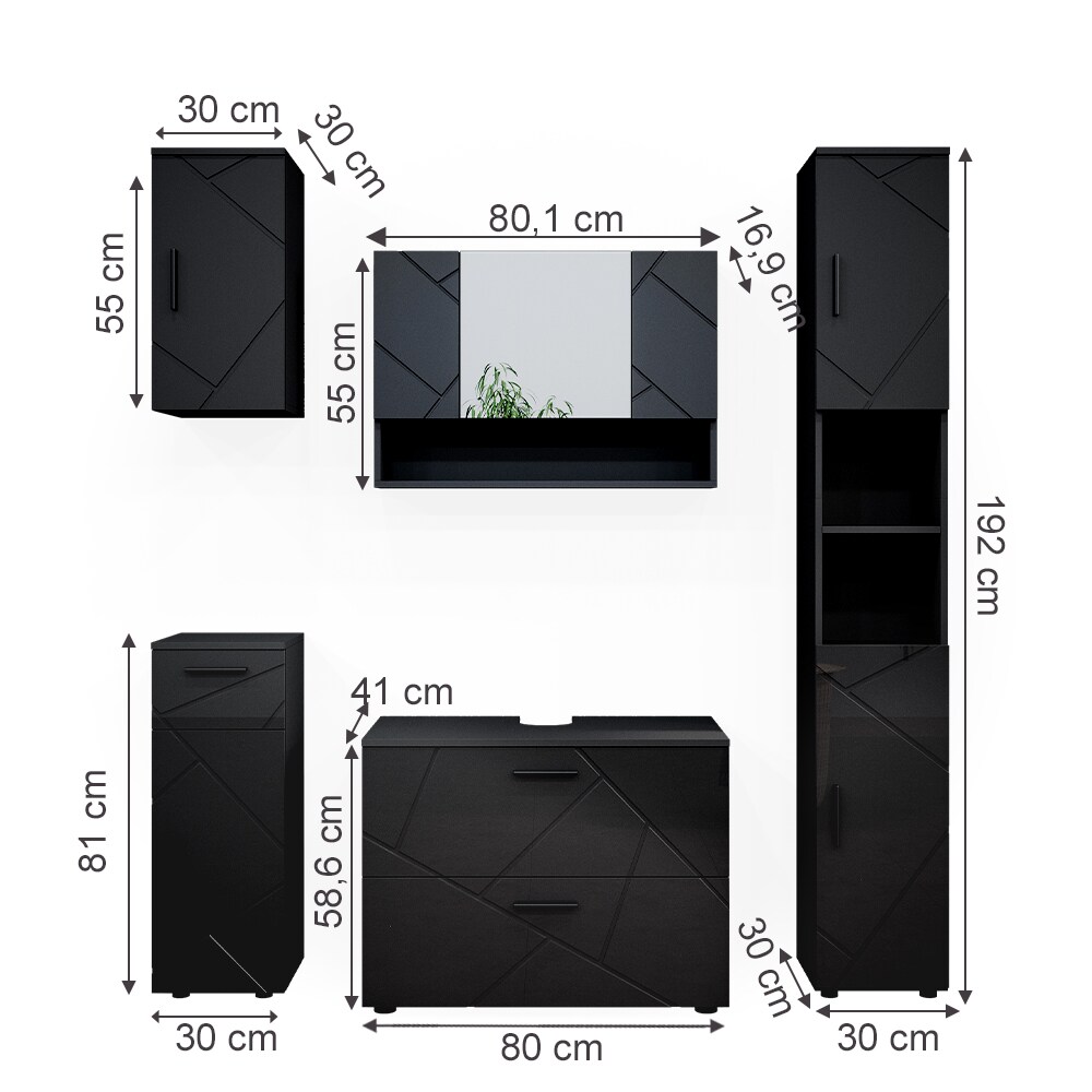 Vicco Badmöbelset Irma Anthrazit Hochglanz modern 80 cm 30 cm Badezimmerschrank Badschrank Badezimmermöbel Waschtischunterschrank Spiegelschrank Hochschrank Midischrank Hängeschrank Tür Schublade