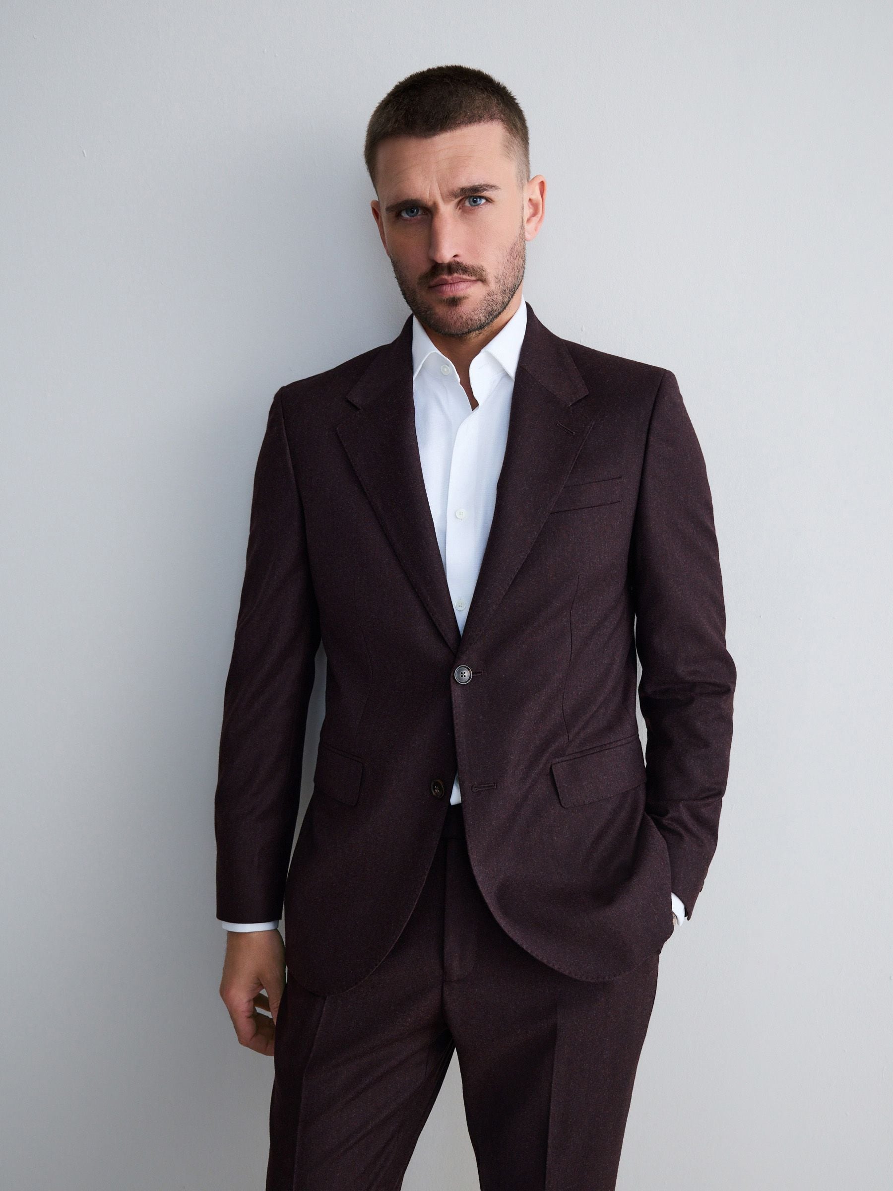 Bordeauxrood - Slim Fit - Signature Zignone Italian Wool Cashmere Blend Flannel Suit Jacket