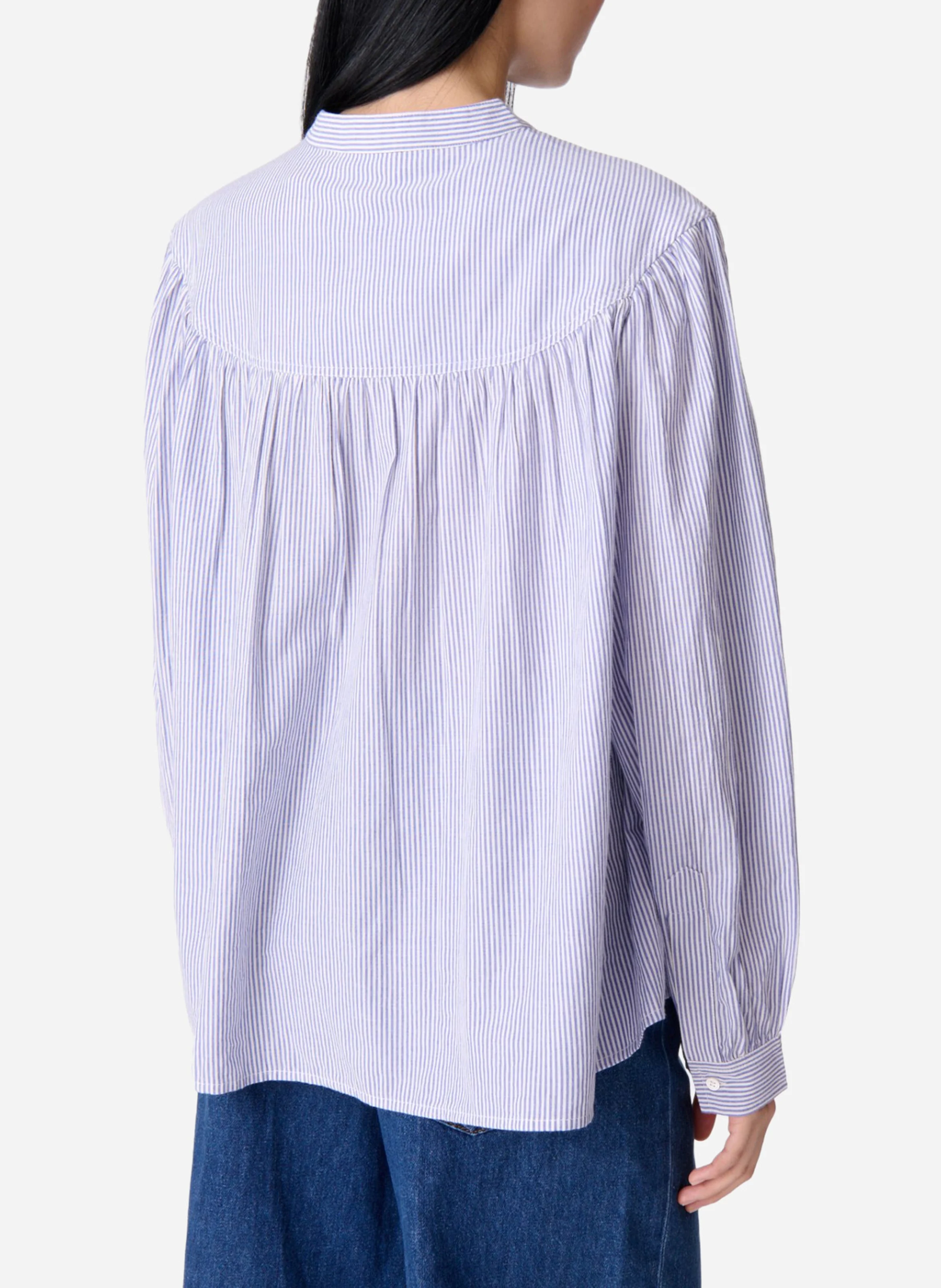 Blouse droite rayée en coton| Bleu