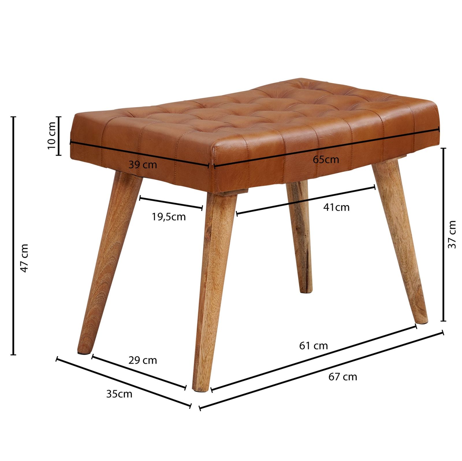 Sitzhocker - braun - Echtleder - Mango massiv