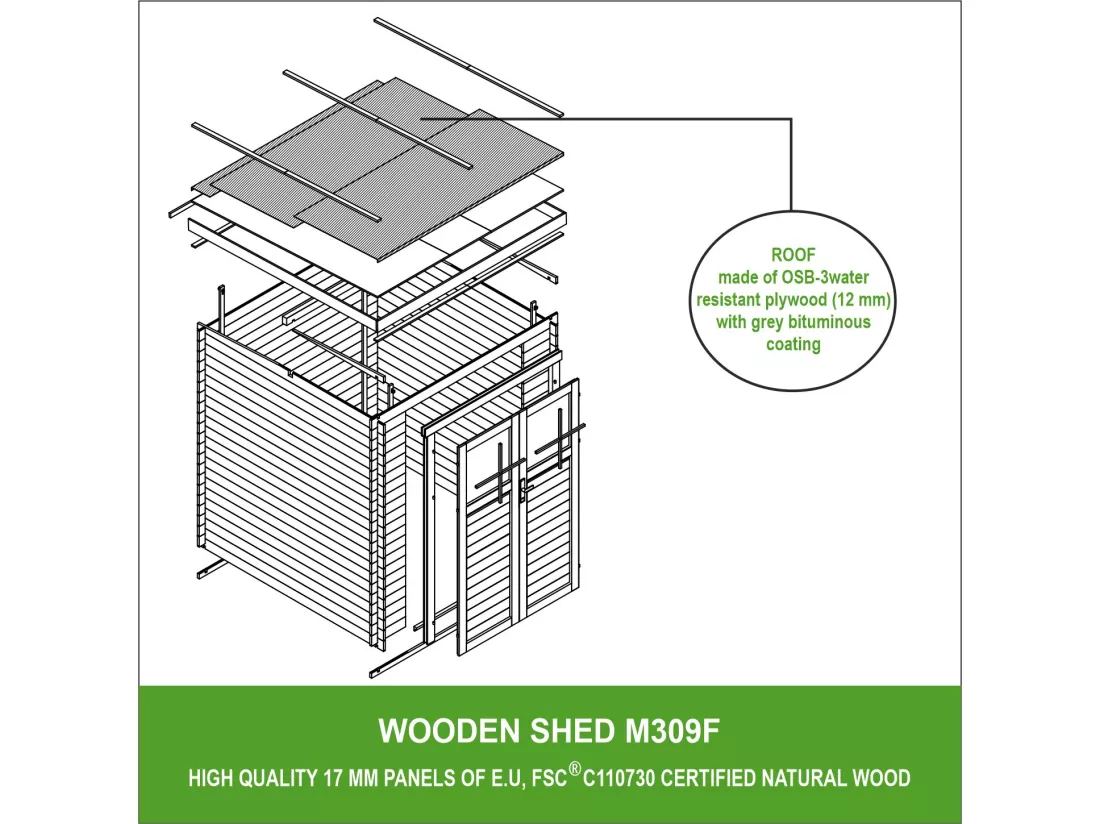 TIMBELA M309F Abri de jardin en bois - porte verrouillable de haute qualité - 3.53 m2