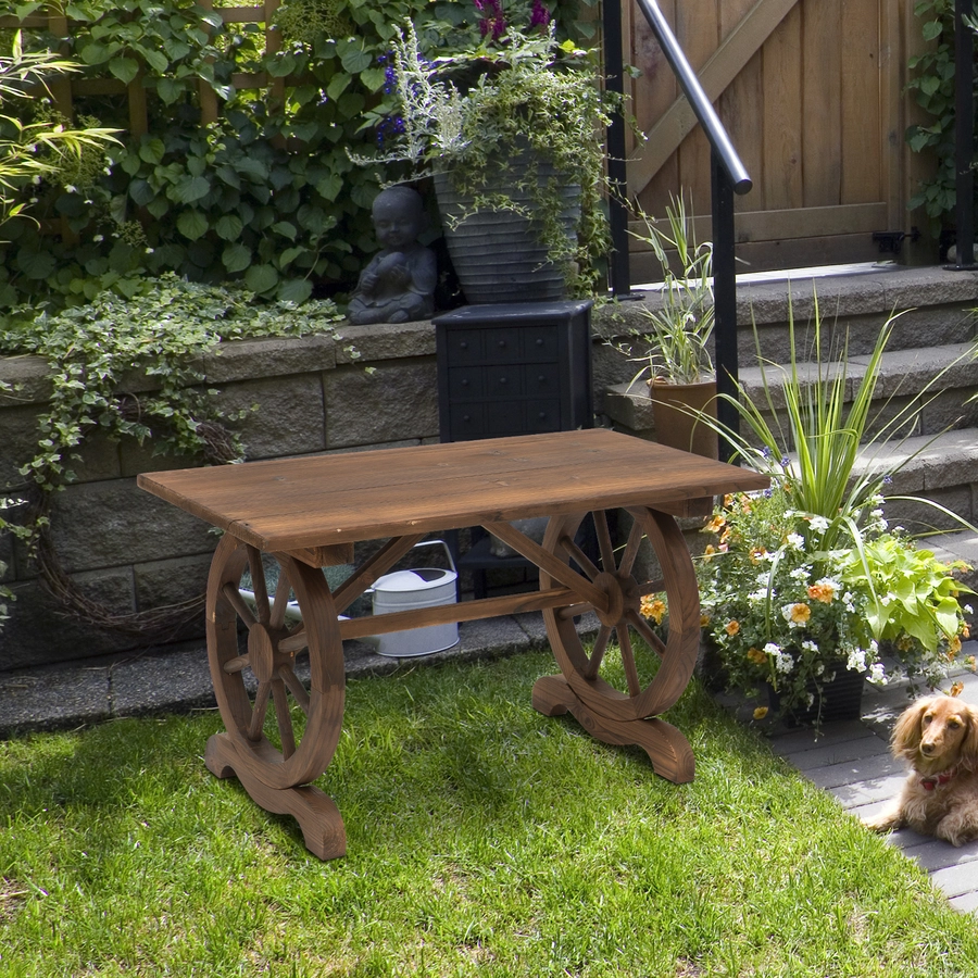 Outsunny Gartentisch im Wagenrad-Design natur