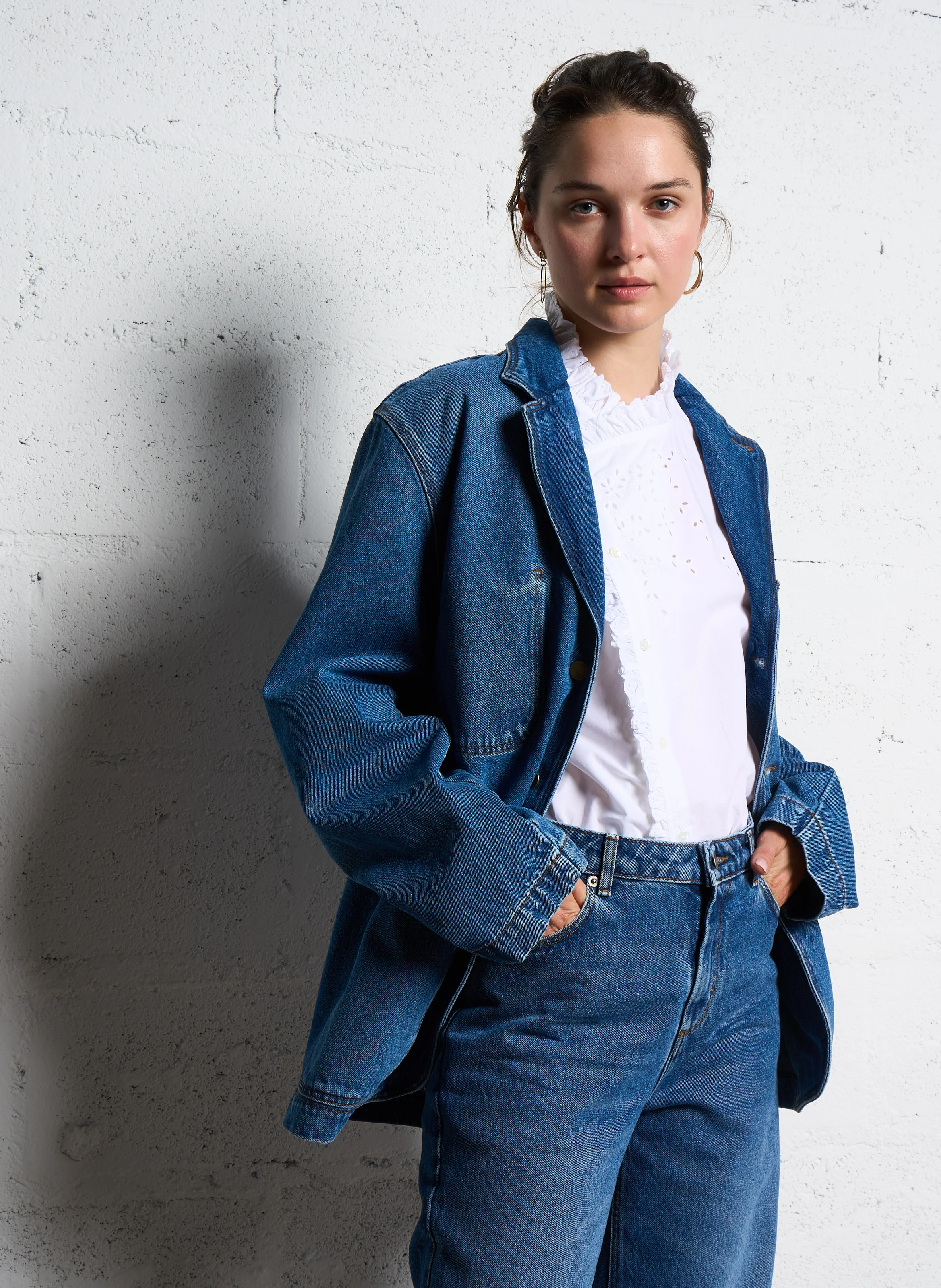 CHARLIZE - Veste oversize col tailleur en coton | Bleu