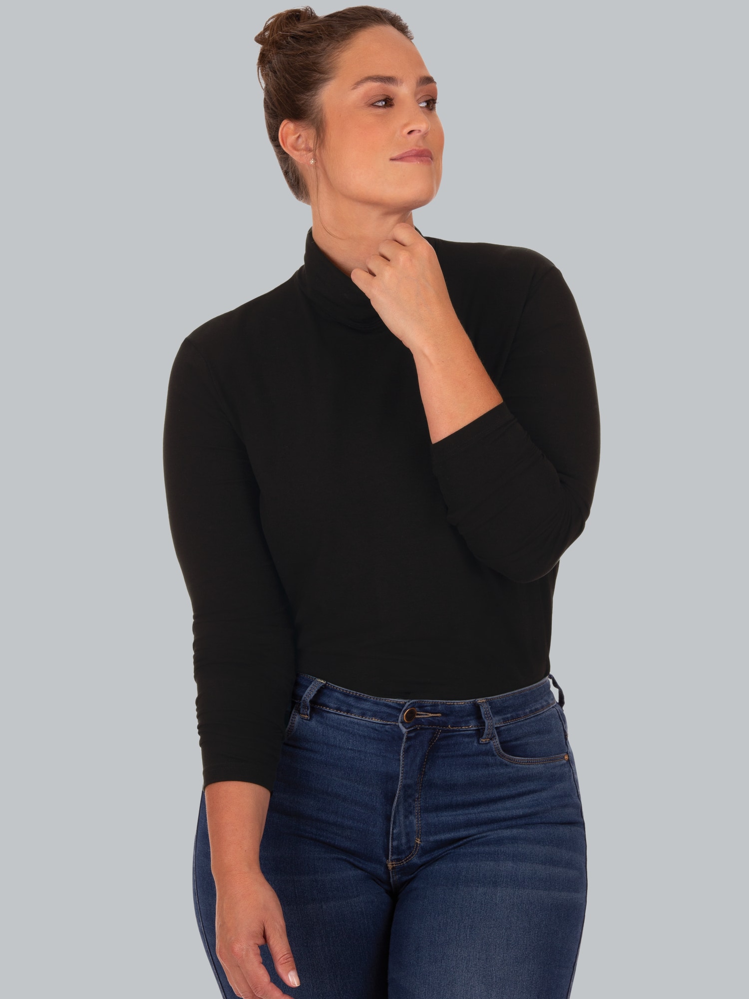 Rollkragenshirt aus Viskose Schwarz