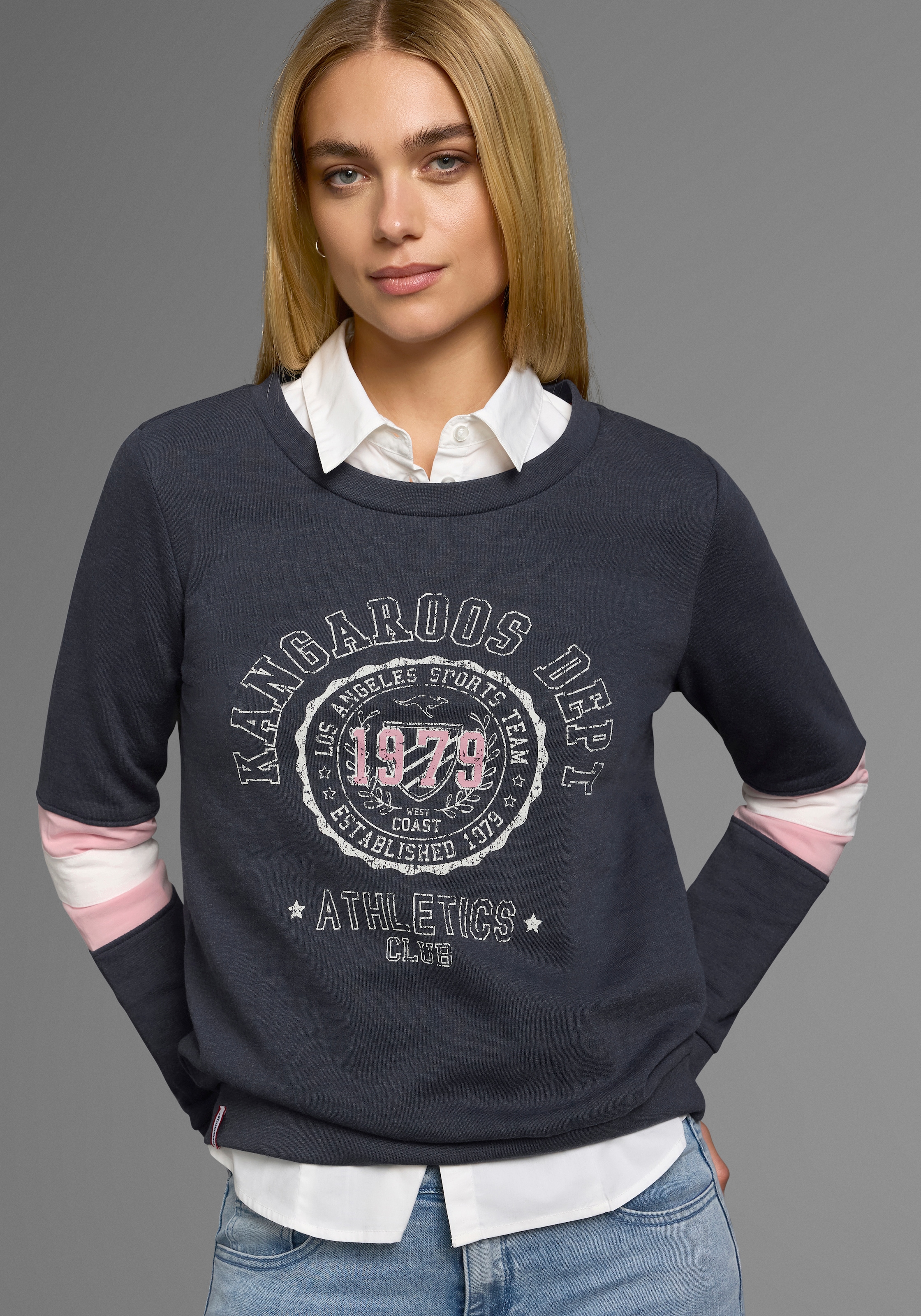 KangaROOS Sweatshirt , Langarm,  figurumschmeichelnde Passform,  bedruckte Optik