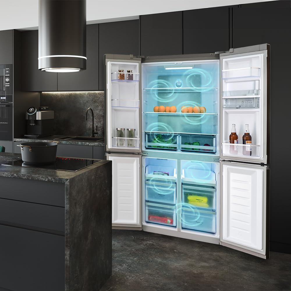 Cecotec Réfrigérateur Américain 4 Portes Dark de 564 L Bolero CoolMarket 4D 564 Dark E. 183 cm de Hauteur, 91 cm de Largeur, Distributeur d'Eau, Moteu