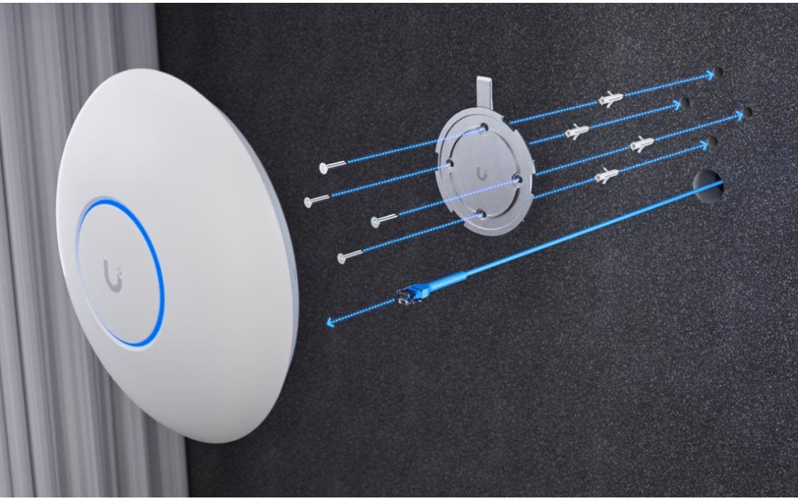 Access Point UniFi U7-LR<br>Kompakter, deckenmontierter WiFi 7 AP mit 5 räumlichen Streams und erweiterter Signalreichweite (ohne PoE+Injector)