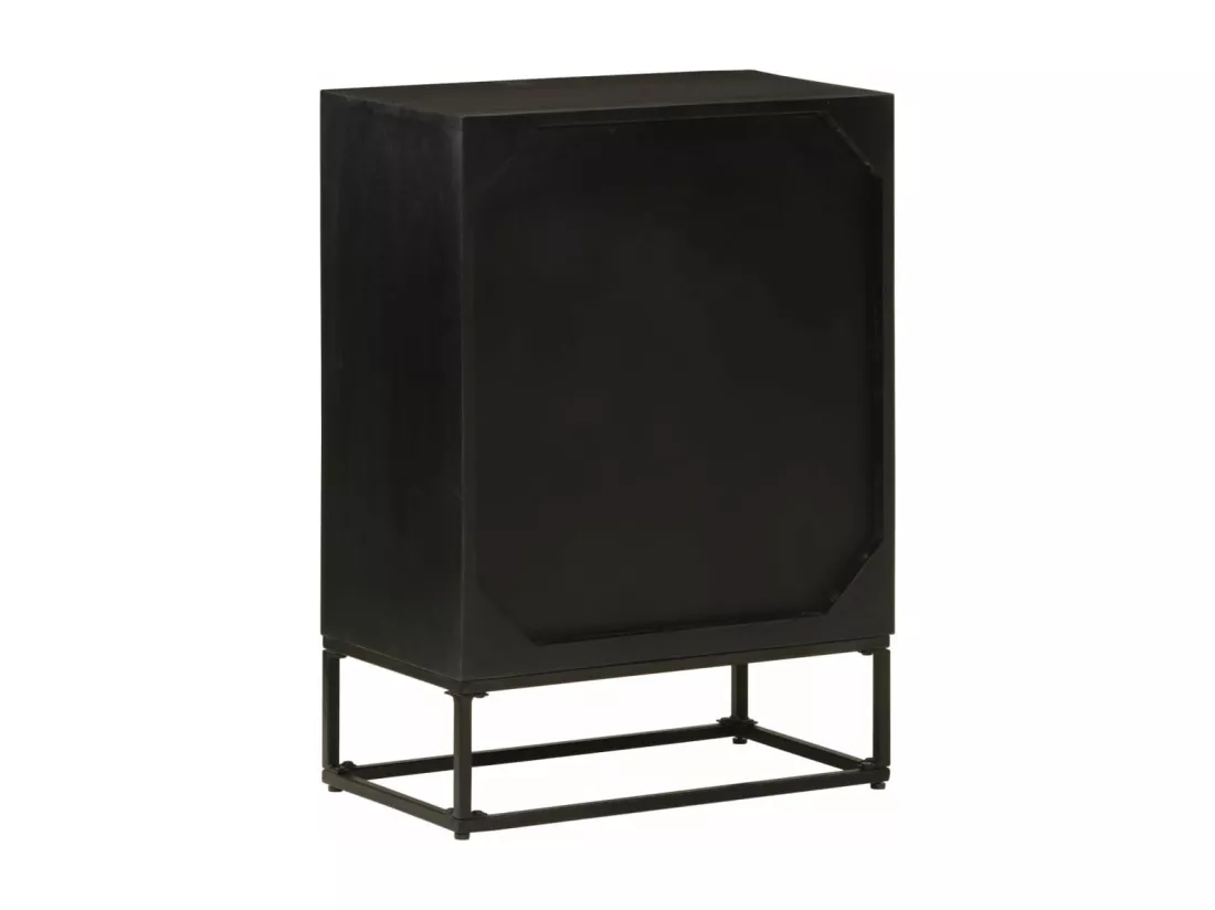 Buffet noir 55x30x76 cm bois massif de manguier et fer