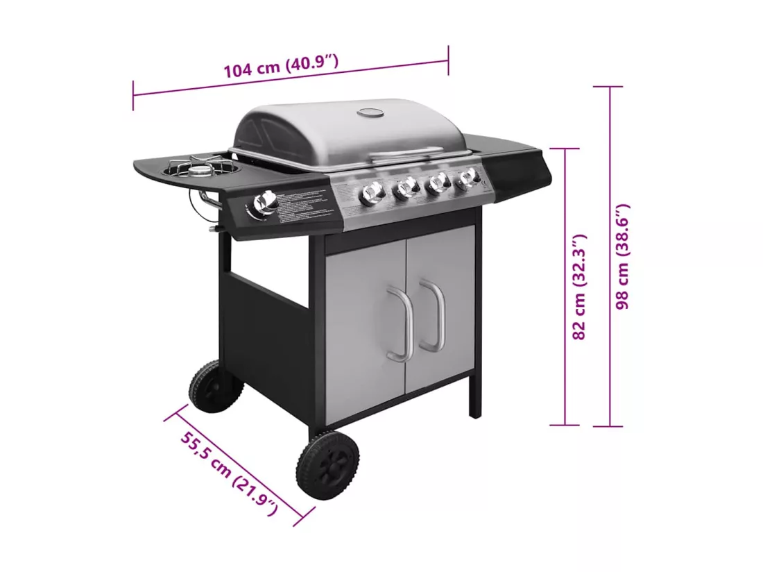 Barbecue à gaz 4 + 1 zone de cuisson Noir et argenté