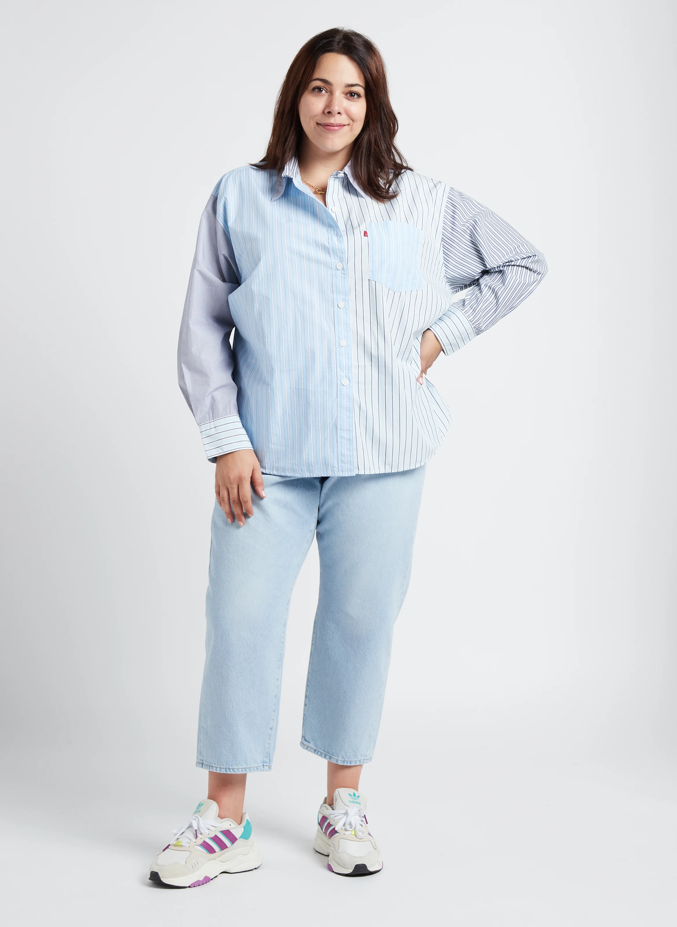 PL 501CROP - Jean droit taille haute en coton | Jean Délavé