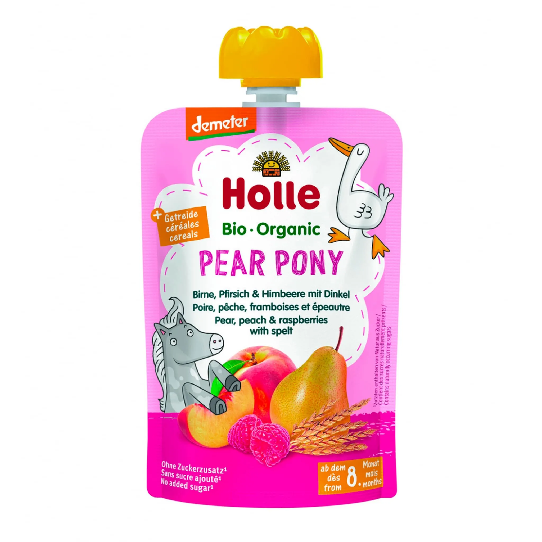 Holle Purée Bio - Pear Pony - Poire, Pêche, Framboises & Épeautre (À partir de 8 mois)