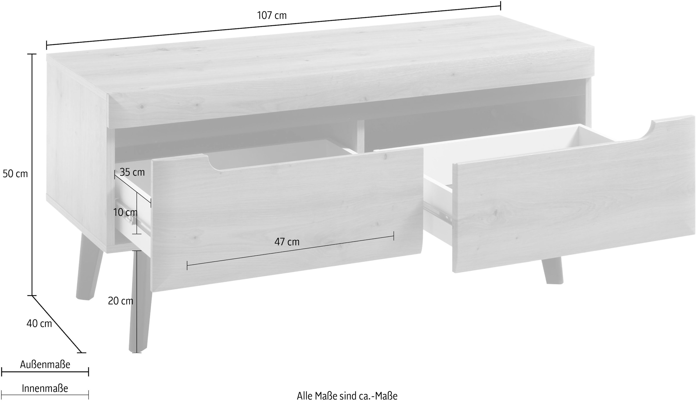 INOSIGN Lowboard »Torge, TV-Unterschrank, TV-Kommode, Fernsehschrank, TV-Board« 1 Stk. tlg. abgeschrägte Füsse, drei Farben, Scandi Design, 107 cm breit