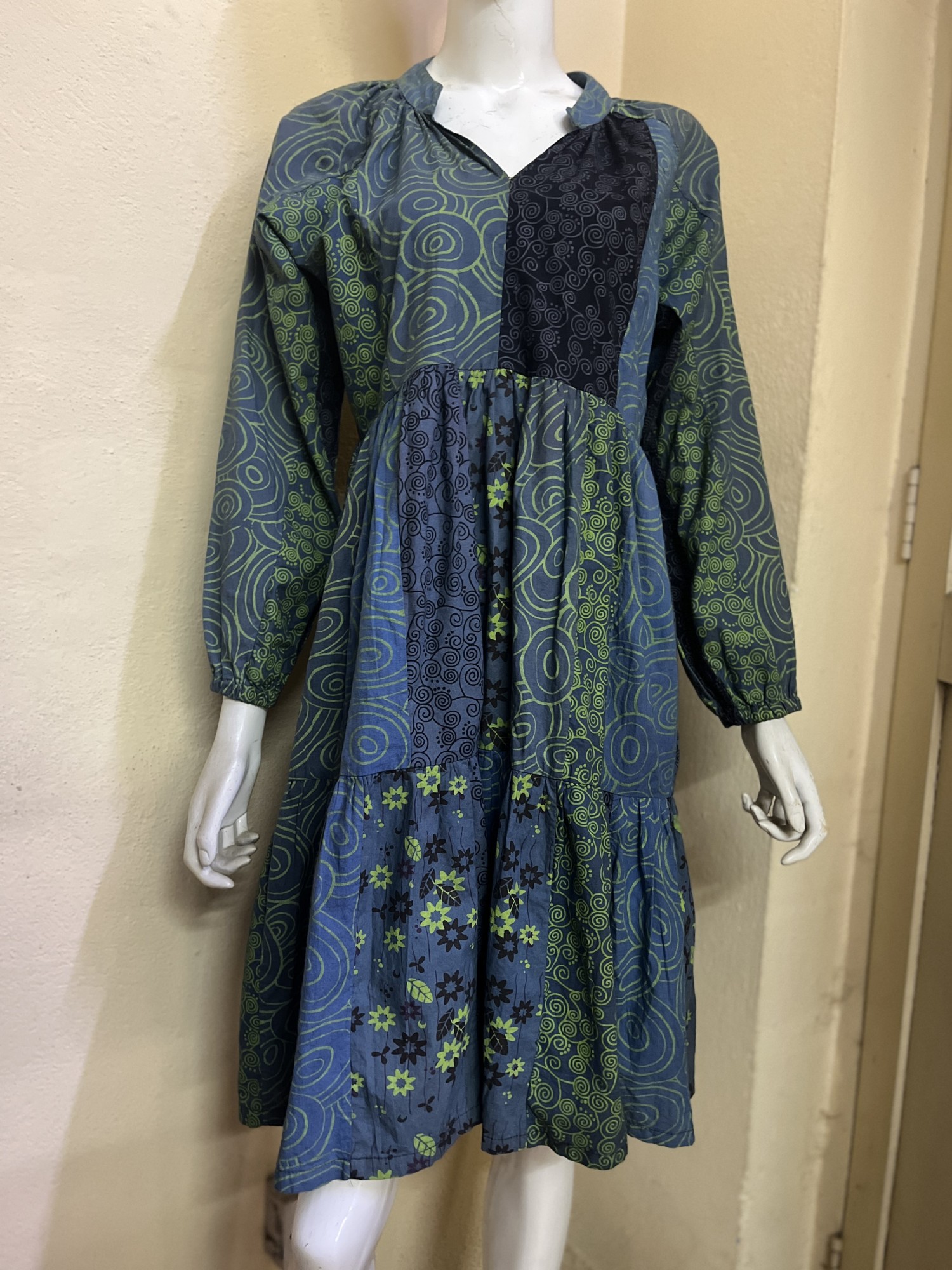 Blusenkleid, Patchwork, blau, grün günstig bestellen