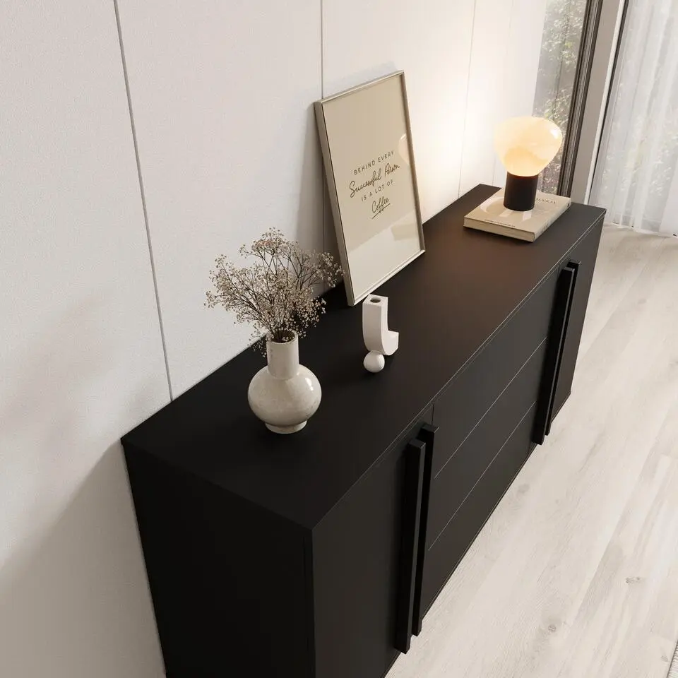 Meubella - Hydra - Dressoir - Zwart - 150x40x78 cm
