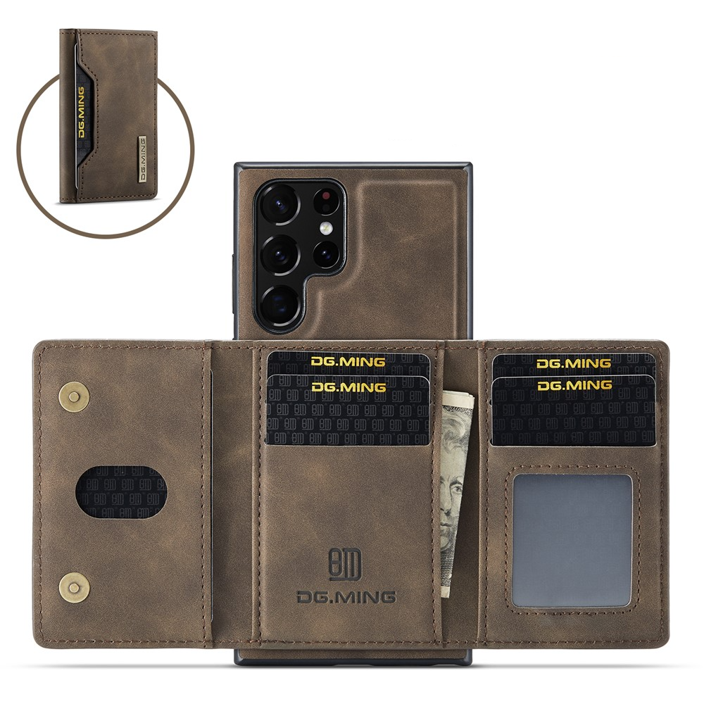 2in1 Samsung Galaxy S24 Ultra Leder Hülle Wallet   Magnetisches Kreditkartenfach - Dunkelbraun