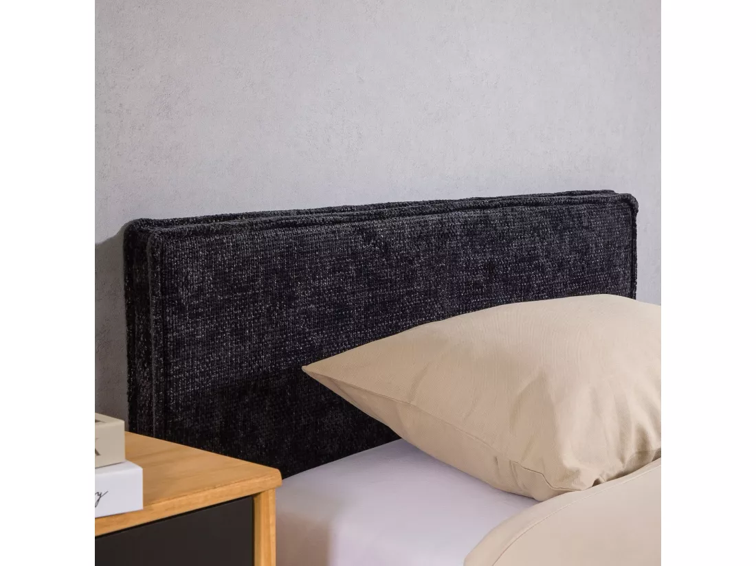 Tête de lit YOLAN 90 rembourrée, En tissu polyester pour lit 90 cm, Sur pieds en plastique, Noir