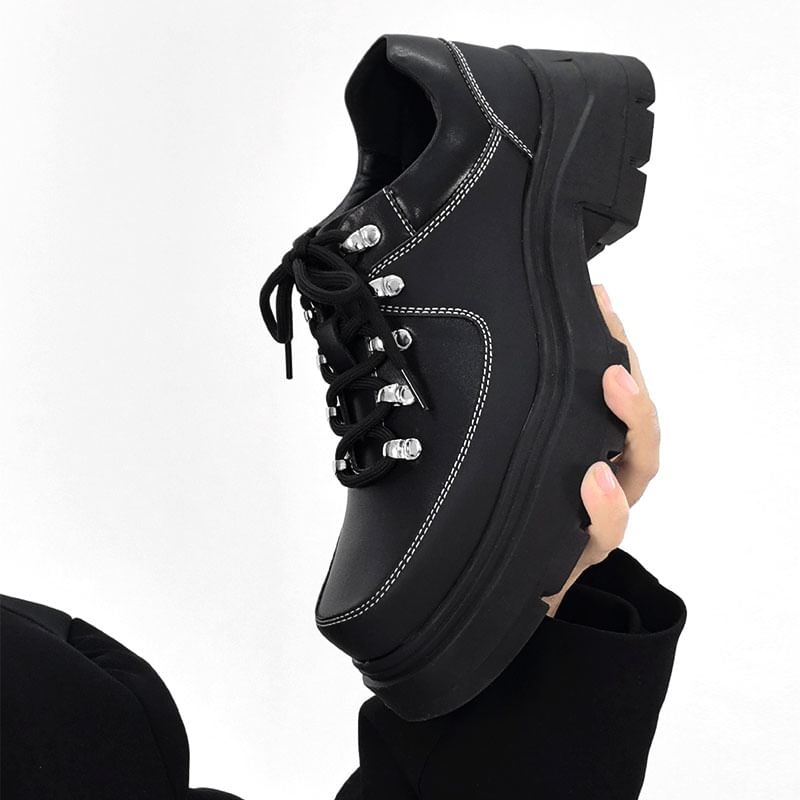 Malnia Home - Contrasterende stiksels Platform Veterschoenen