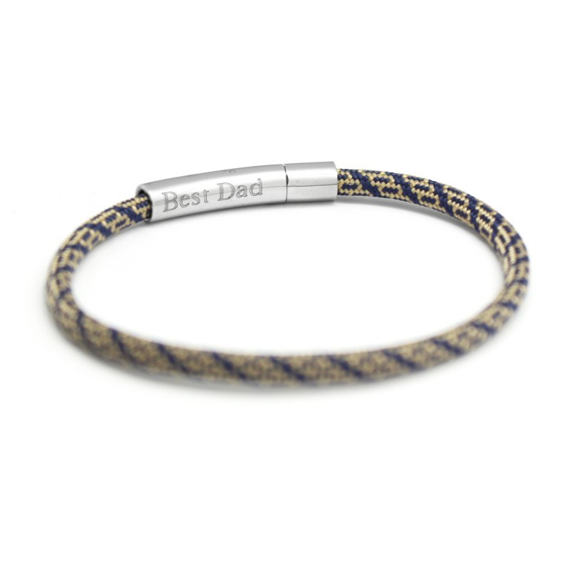 Bracelet cordon bleu et beige - Acier inoxydable - gravure BEST DAD