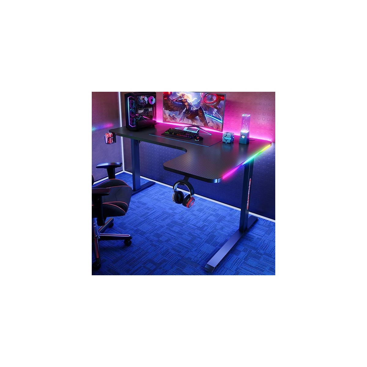 Venstrevendt gamingbord med justerbar bredde og karbonfiberstruktur