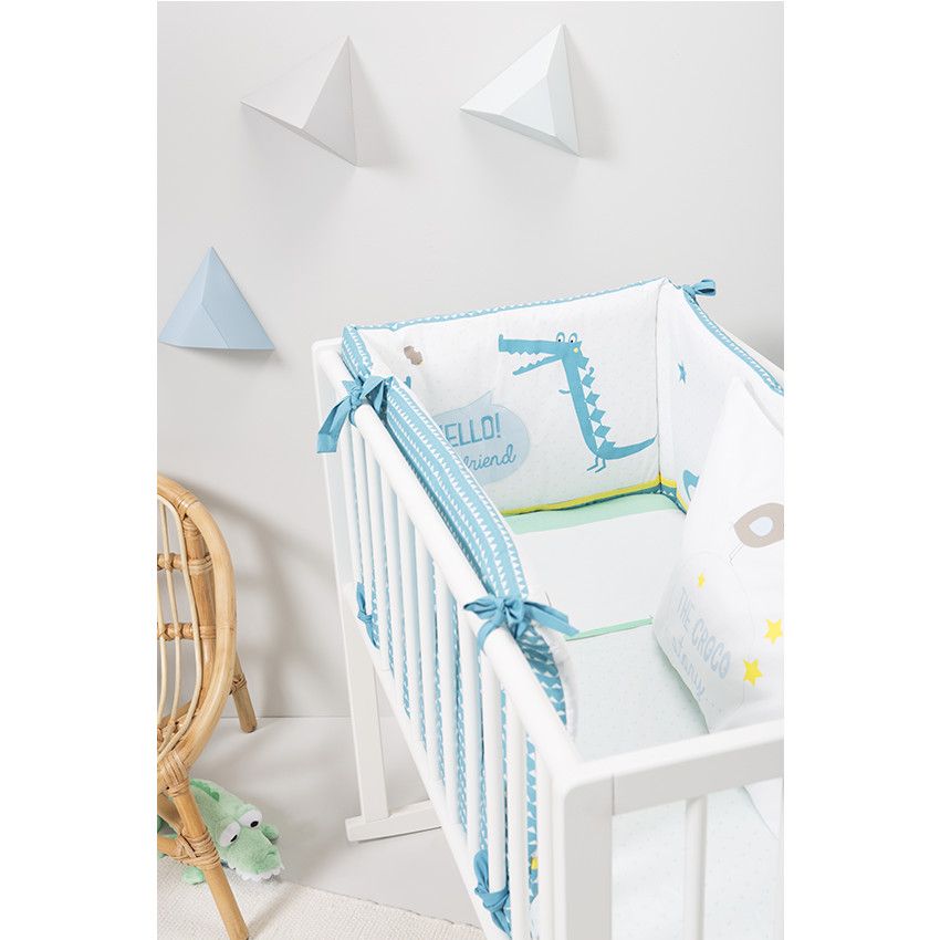 Parure drap + taie d'oreiller pour berceau motif crocodile - 113 x 83 cm - - Bleu
