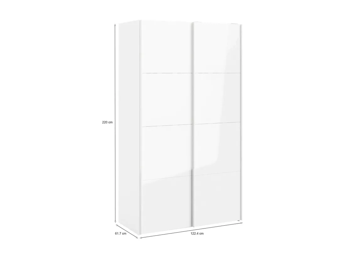 Garde-robe 2 portes Adria, Meubles de chambre, Penderie de plain-pied, Placard à vêtements, 122x62 h220 cm, Blanc brillant