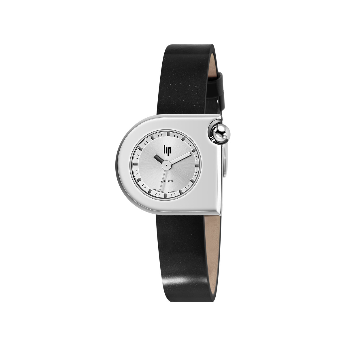 Montre LIP femme acier bracelet cuir noir