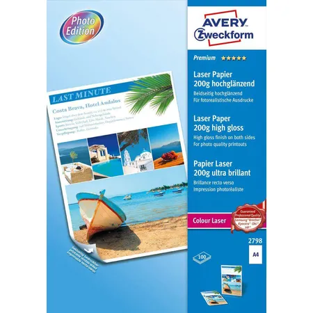 Avery Zweckform 2798 Premium Colour Laser Papier, DIN A4, beidseitig beschichtet, 200 g/m², 100 Blatt