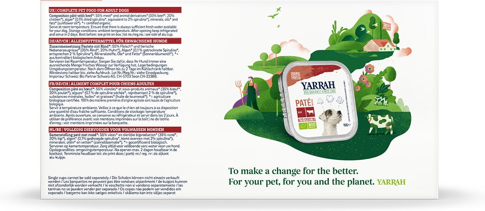 Yarrah biologisch hondenvoer paté rund multipack 150 g 6 stuks