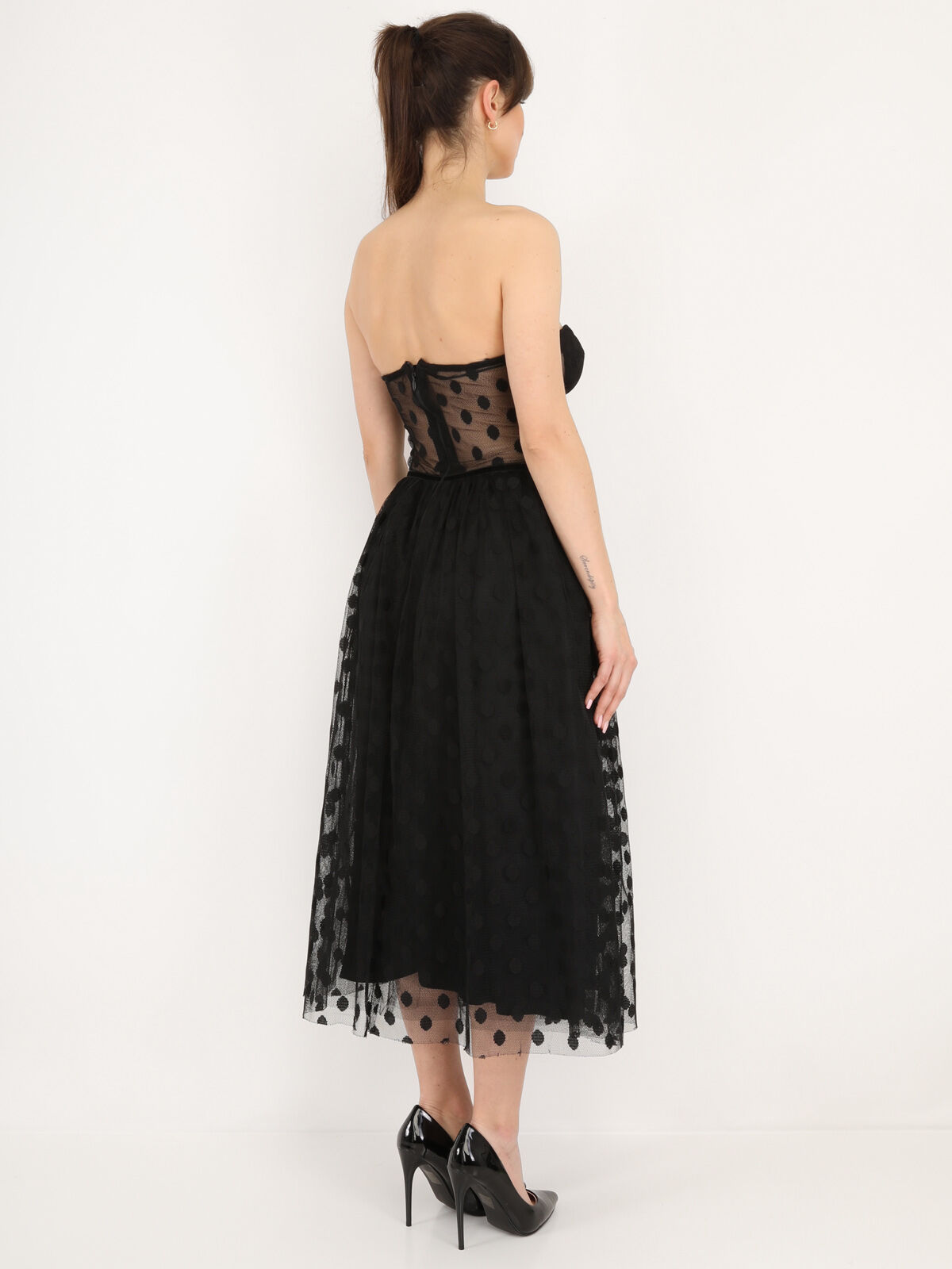 Robe corset en tulle à pois- Noir