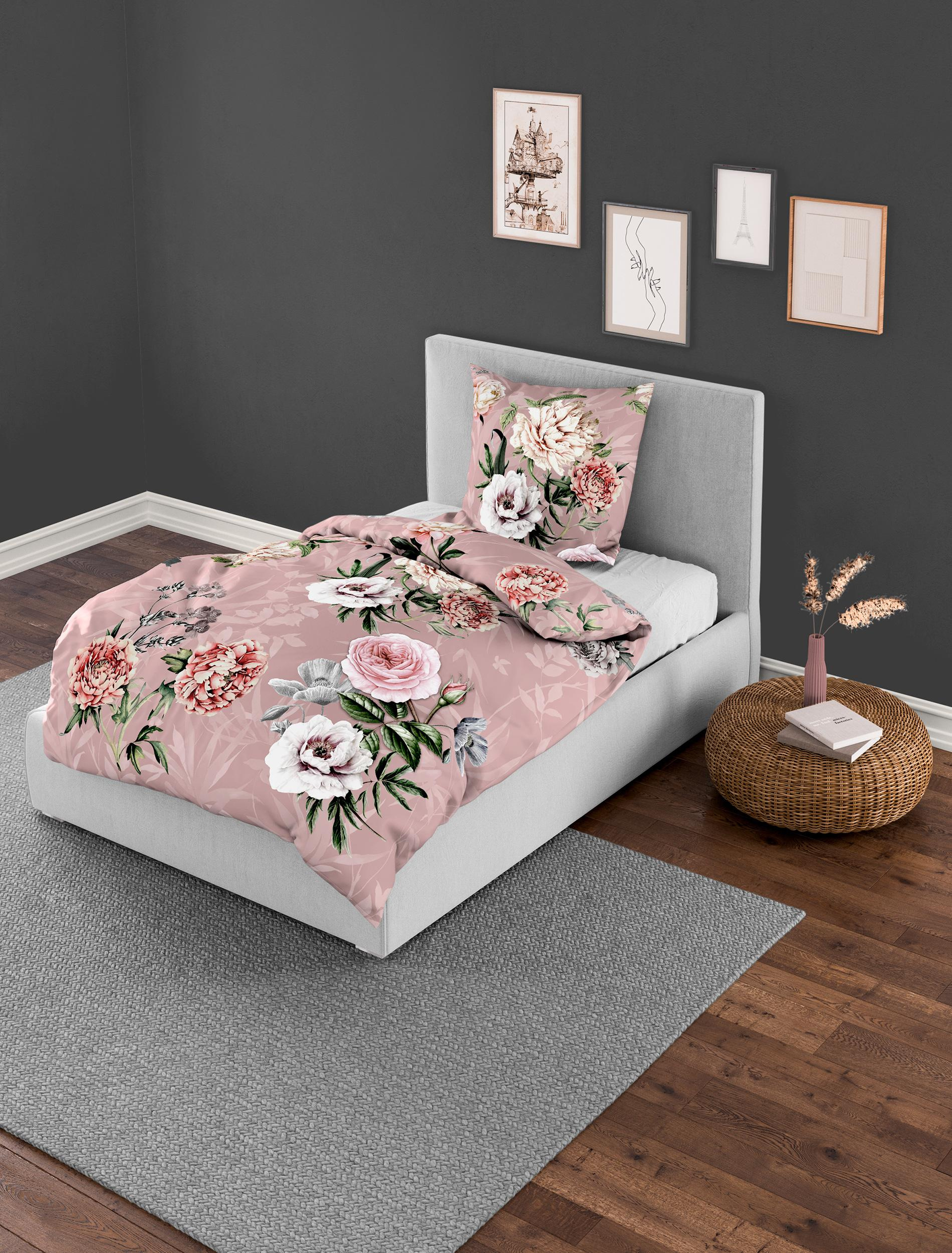 Bettwäsche Mako-Satin rosa 135x200cm, mit 1 Kissen