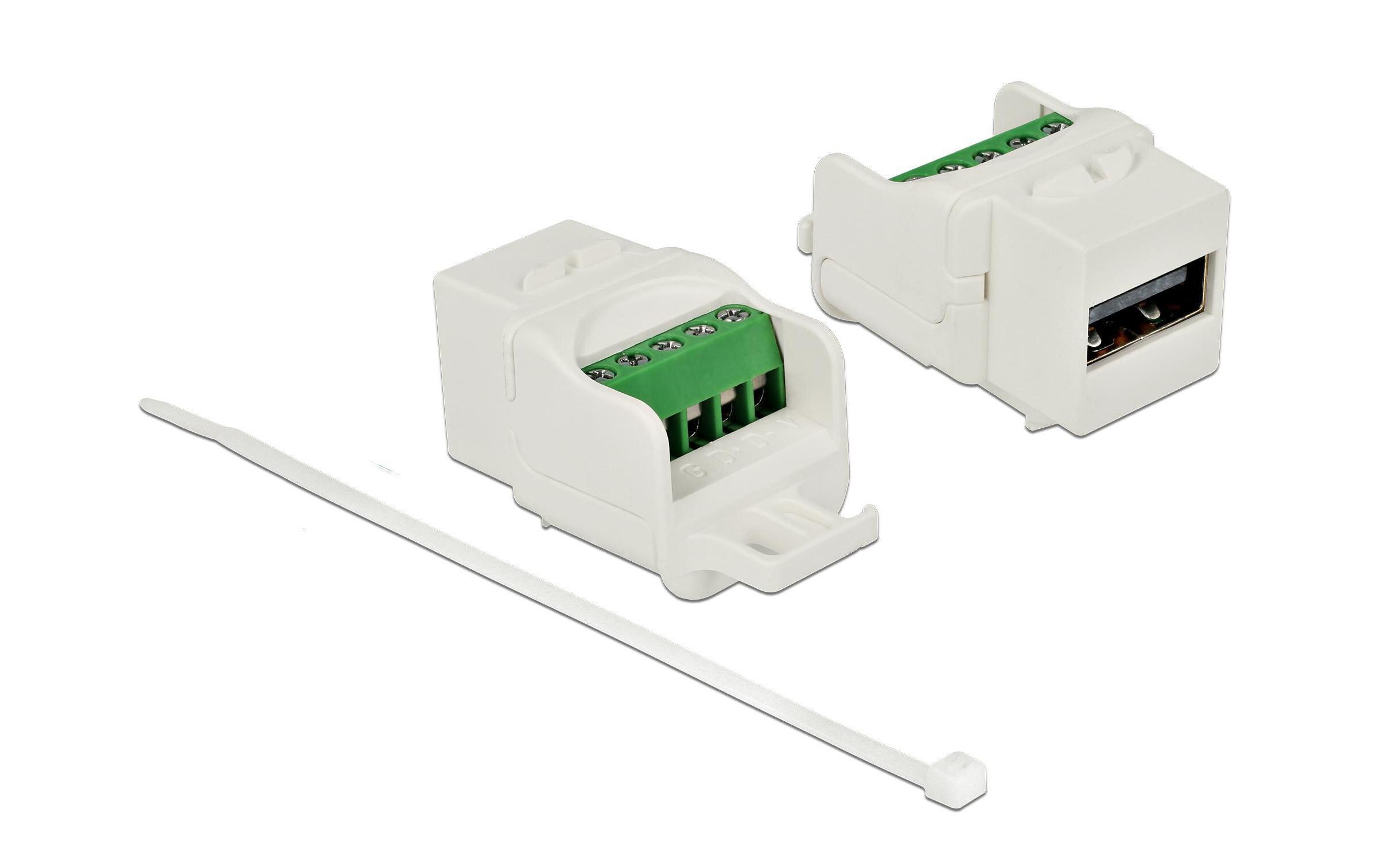 Keystone-Modul USB 2.0, Buchse-Terminalblock WeissDelock Keystone Modul USB 2.0 A Buchse zu Terminalblock weiss