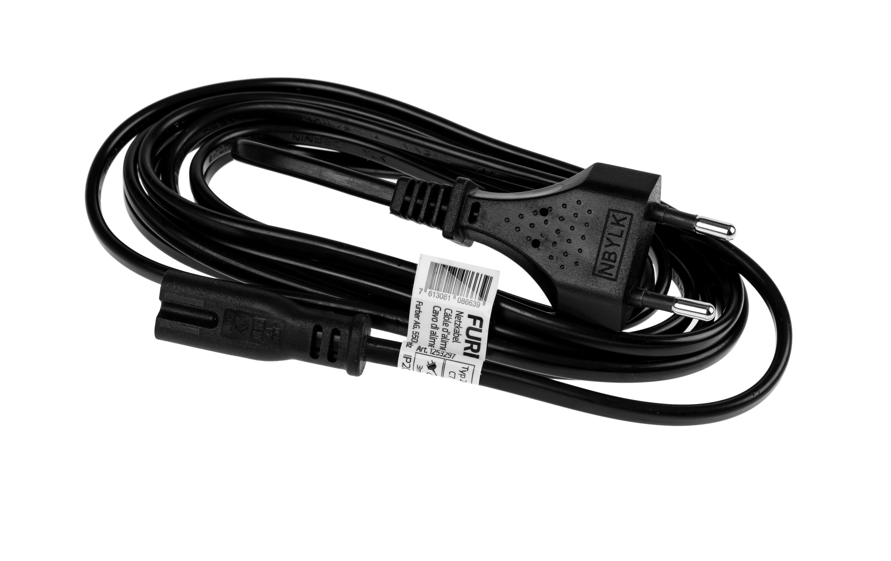 Netzkabel C7-T26 3.0 m SchwarzStromkabel 220 V, H03VVH2-F 2X0.75