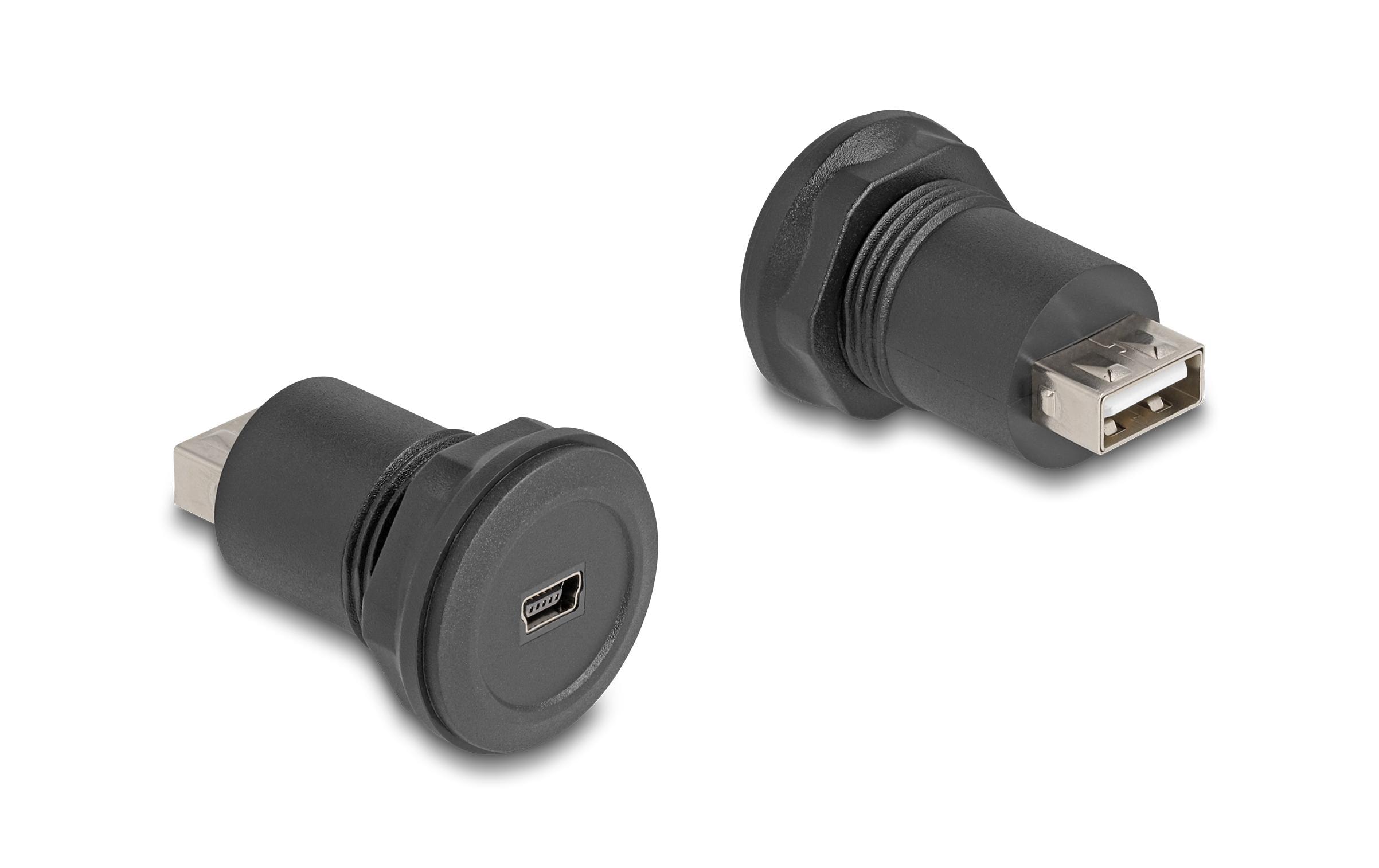 USB 2.0 Adapter USB-MiniB Buchse - USB-A BuchseDelock USB 2.0 Typ Mini-B zu USB 2.0 Typ-A Einbaubuchse schwarz
