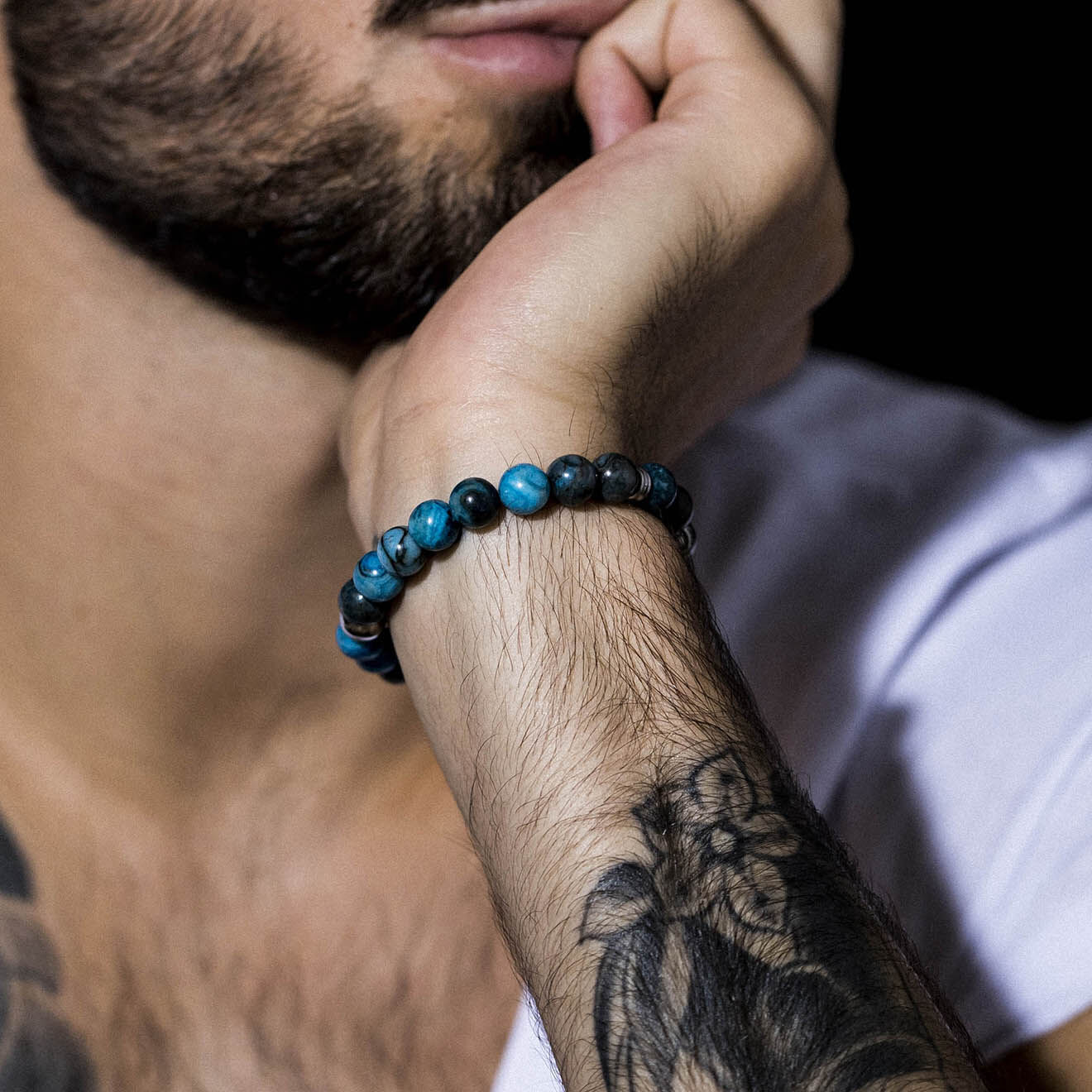 Jacobson Bracelet en Acier & Agate bleue