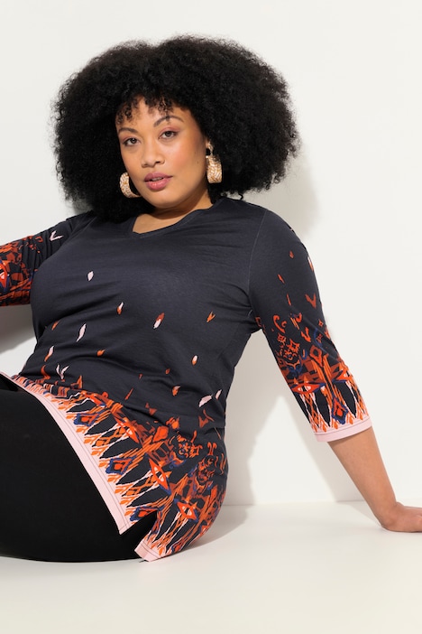 Longshirt, bedruckt, V-Ausschnitt, 3/4-Arm