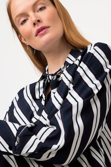 Longbluse, Streifen, A-Linie, Hemdkragen, Langarm