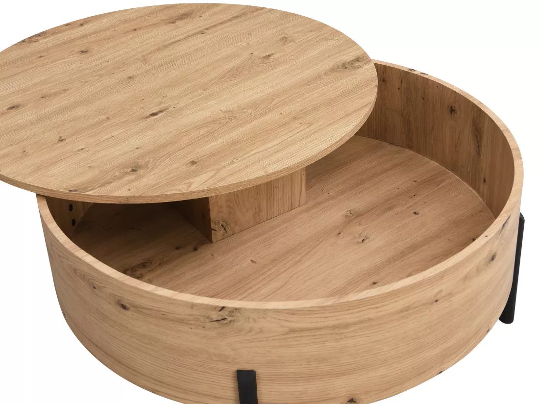 Table basse avec plateau pivotant et coffre de rangement en MDF - Naturel - YEMELIA