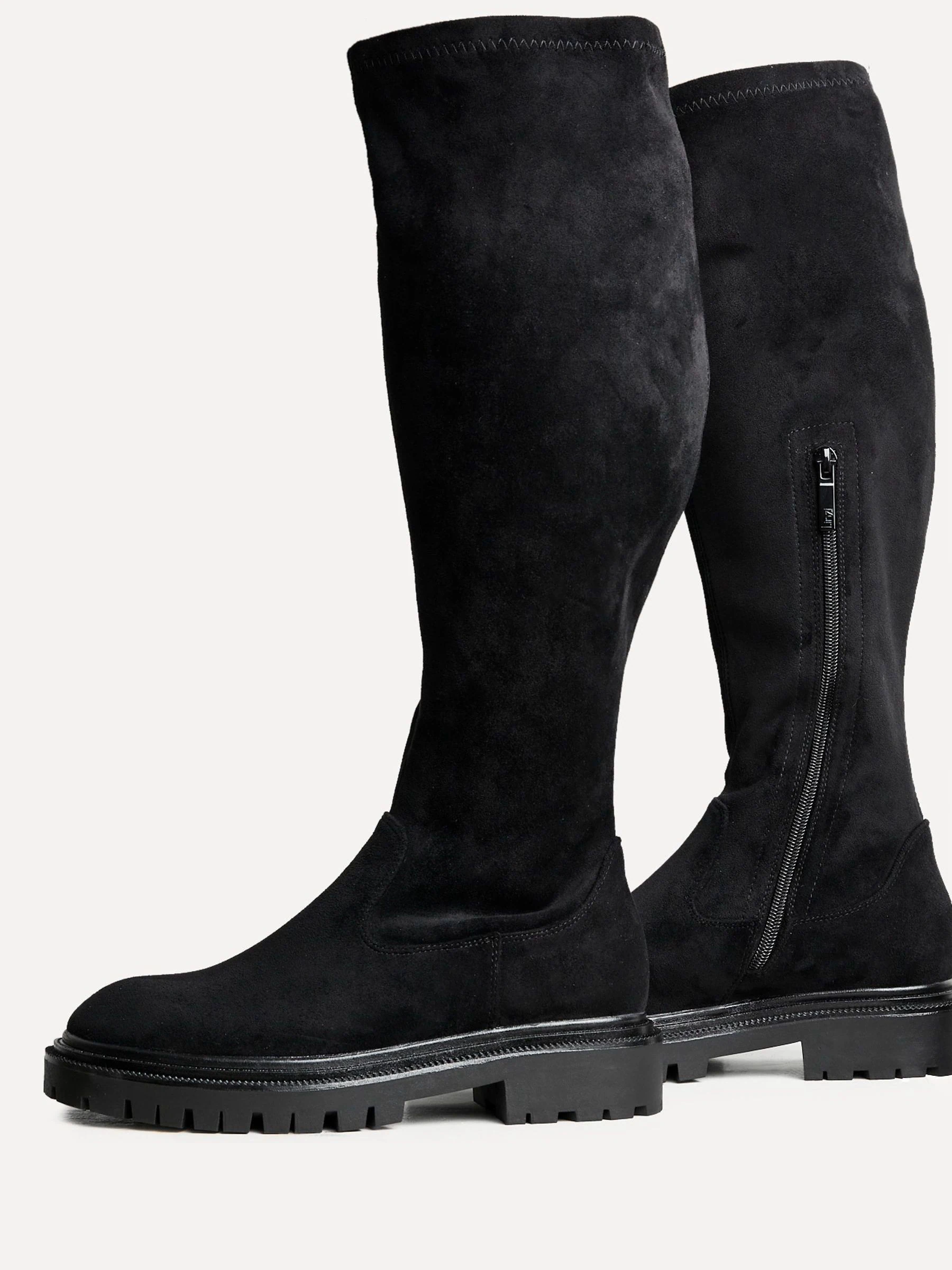 Zwart suède - Linzi Briody Wide Fit PU Stretch High Leg Boots