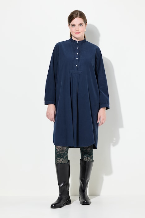 Cordkleid, Stehkragen, Biesen, Zierfalten, Langarm