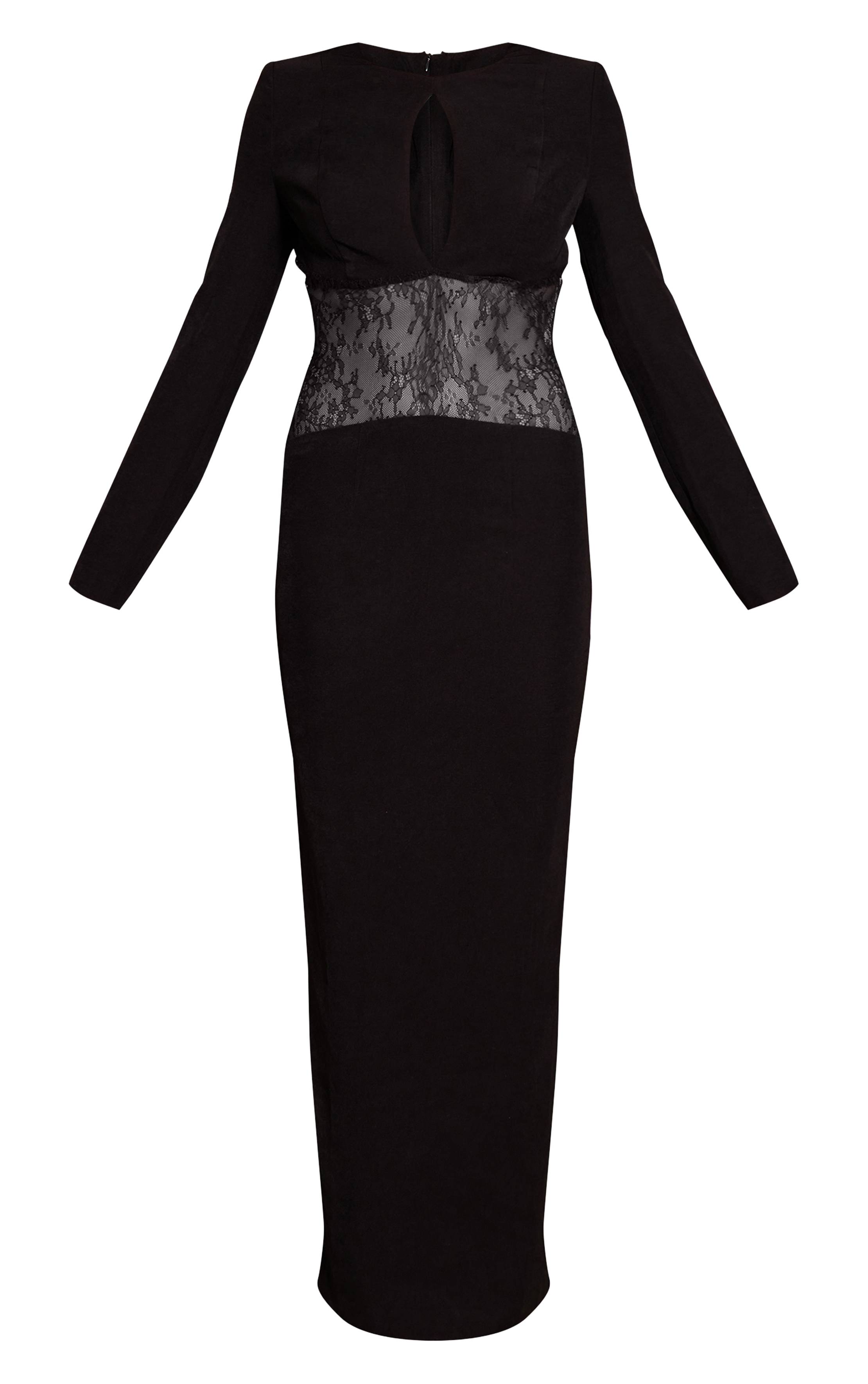 Noir Robe Longue En Dentelle Avec Découpes