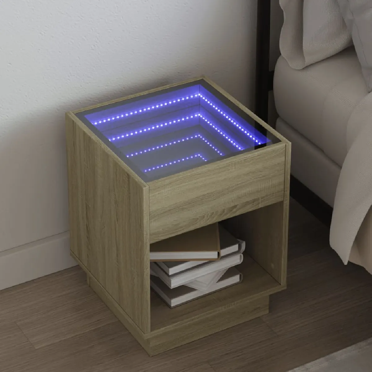 VIDAXL Table de Chevet LED Chêne Sonoma