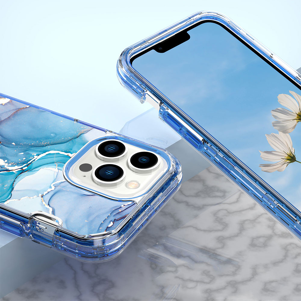 iPhone 15 Pro Hybrid Hülle TPU Bumper mit Acryl Rückseite im Marble Marmor Design - Style 5