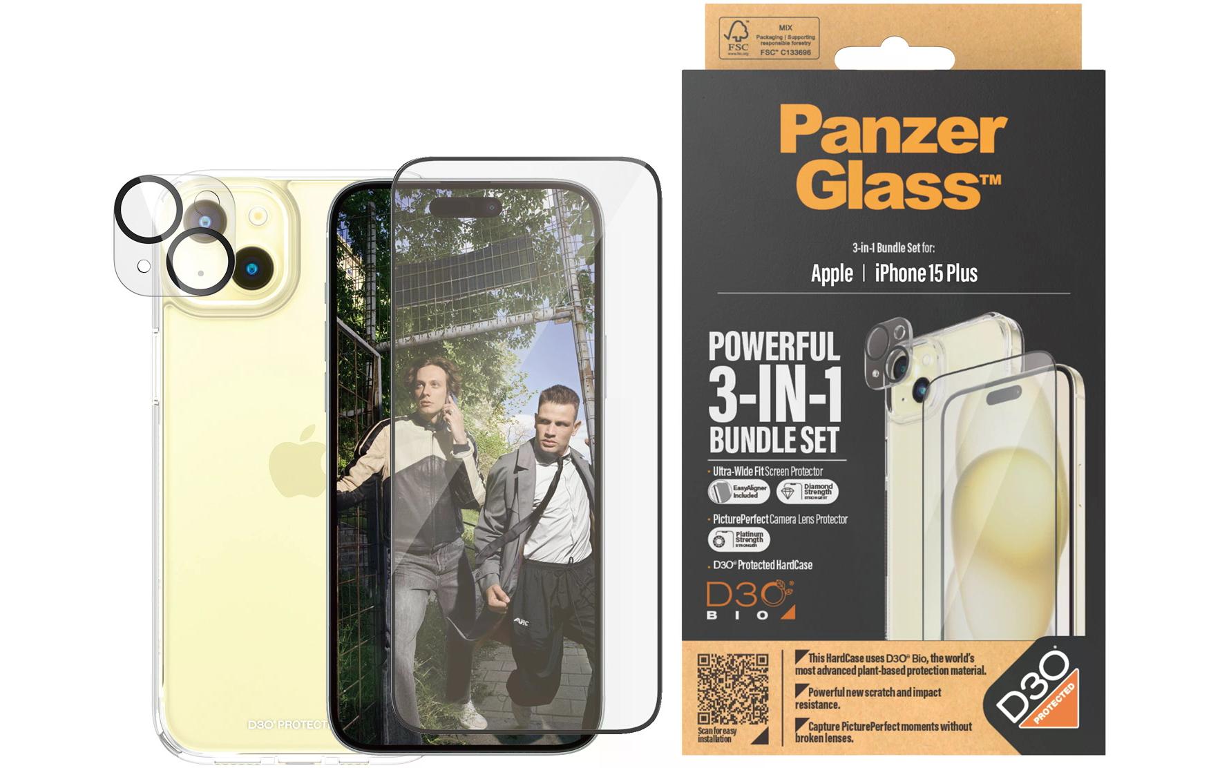3-in-1 Bundle iPhone 15 Plus3-in-1 Set mit Bildschirmfolie, Schutzhülle und Kamera-Schutz für das Apple iPhone 15 Plus