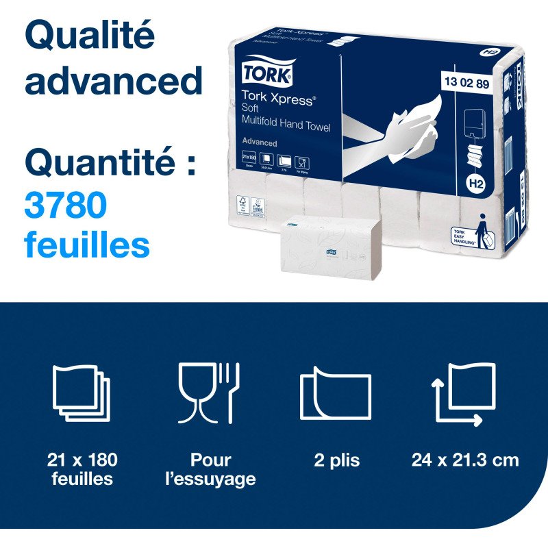 Essuie-mains ipliage enchevêtré Tork Advanced H2 - Colis de 3780