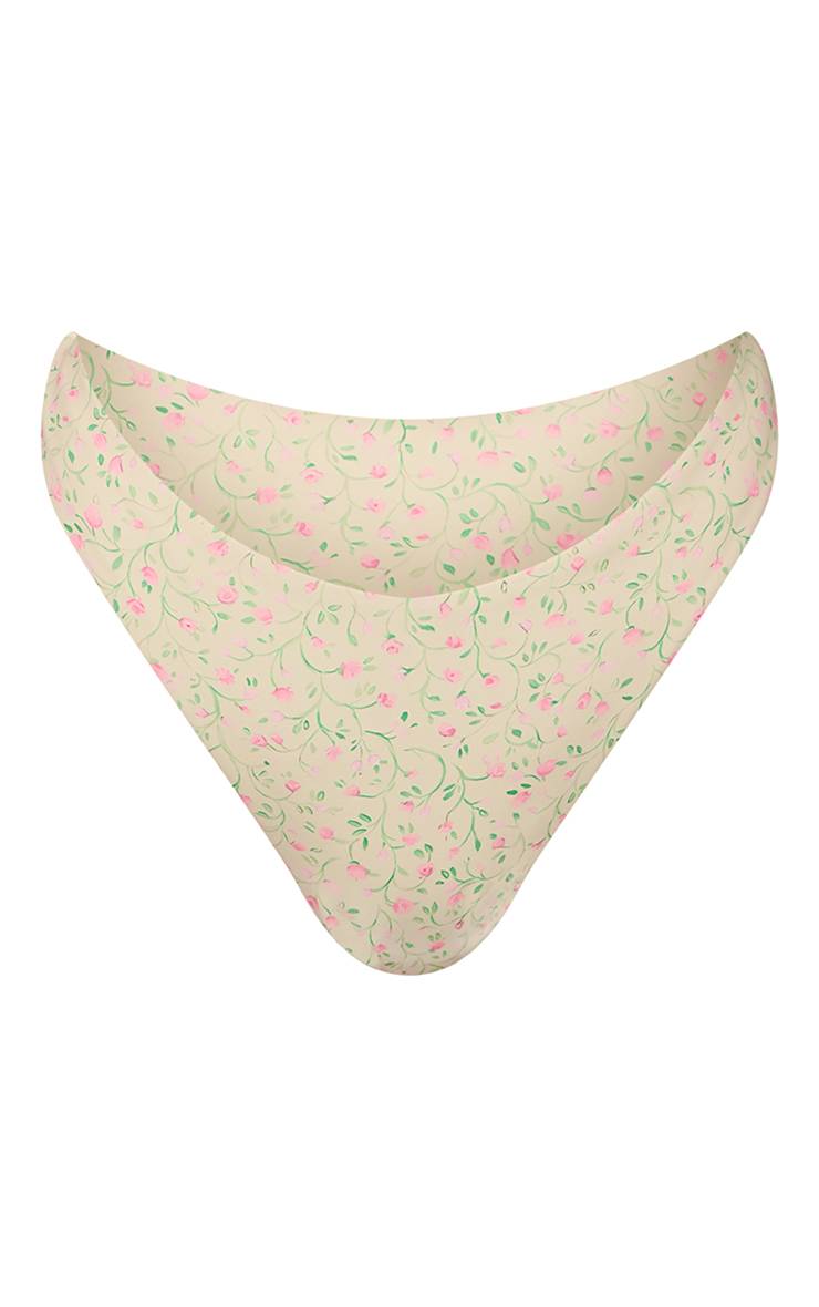 Citron Vert Bas De Bikini Tanga À Imprimé Fleuri Ditsy