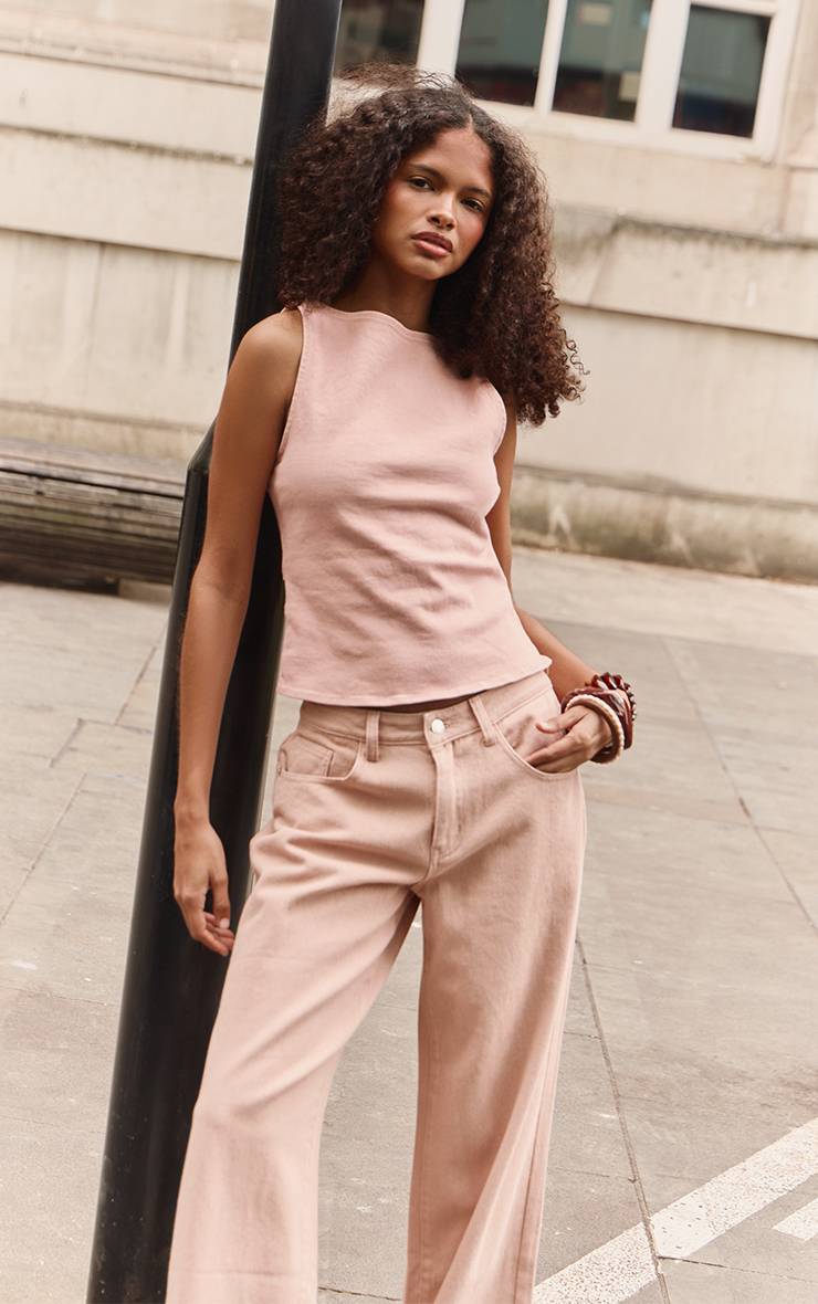 Citron Haut En Denim Stretch Rose Pâle À Dos Torsadé